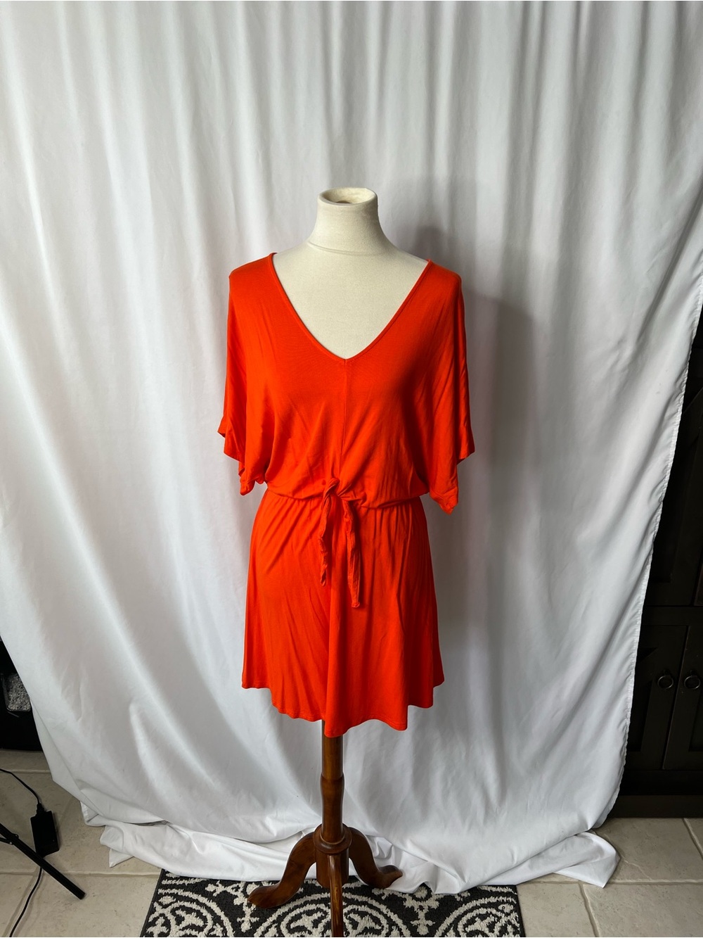 VENUS Bright Orange Tie Waist Mini Dress – Fits like Small or Medium